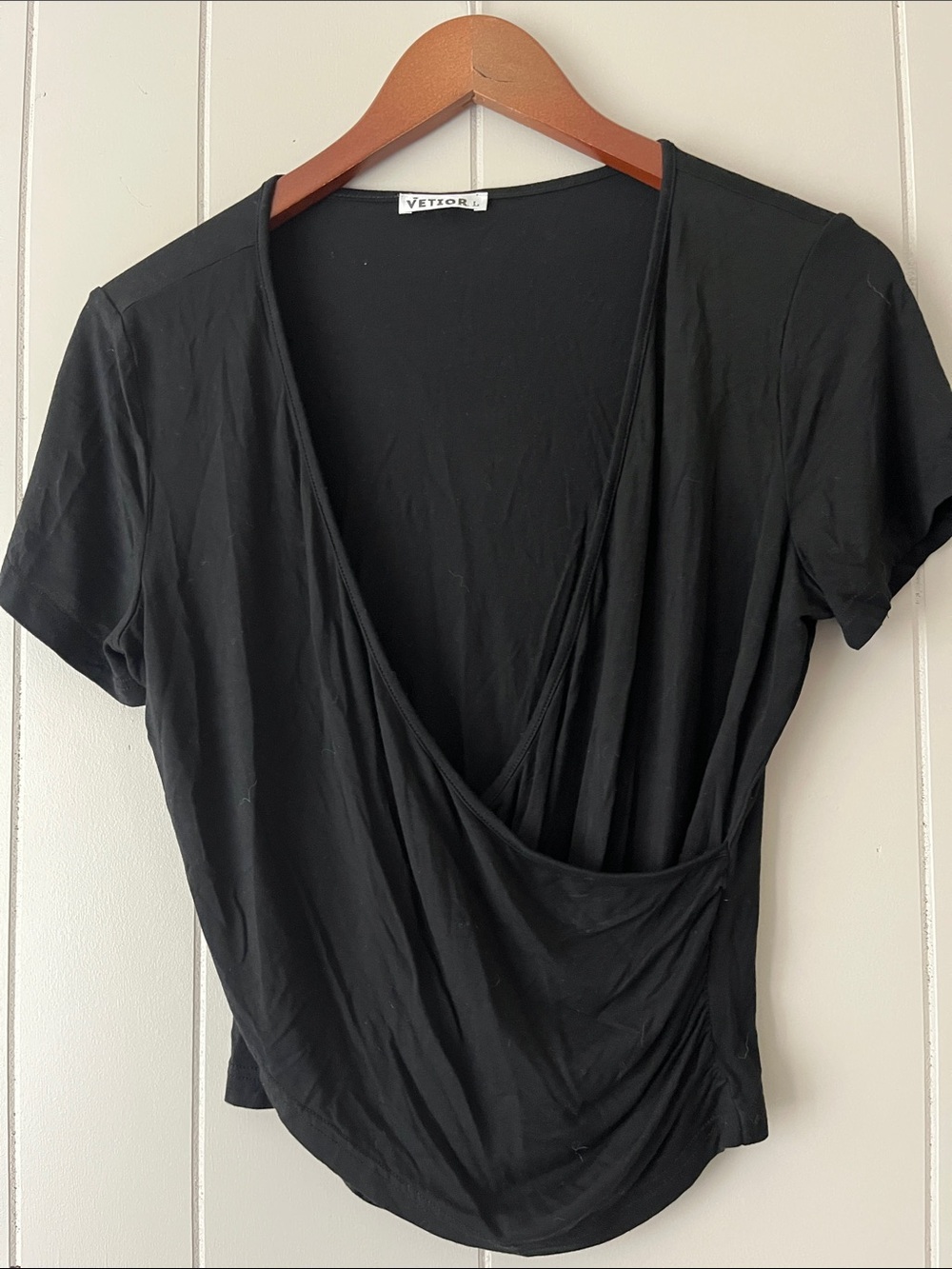 Vetements Black Draped Wrap-Front Short Sleeve Top